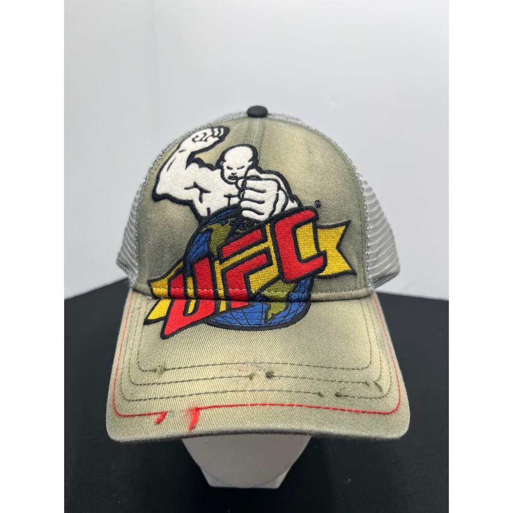 UFC Ultimate Fighting Championship Trucker Hat Snapback Distressed Olive Green
